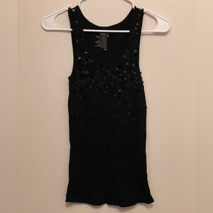 Black Old Navy Ribbed Tank Top With Half Bib of Sequins, Size M